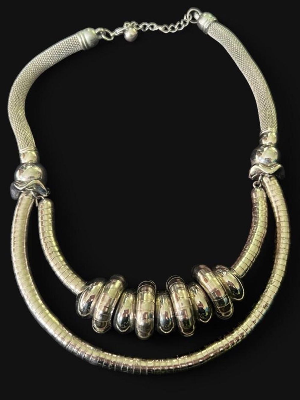 Vintage silver tone coil statement necklace